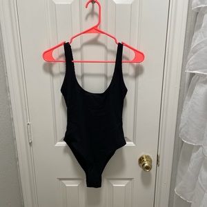 White Fox swim black ribbed one piece